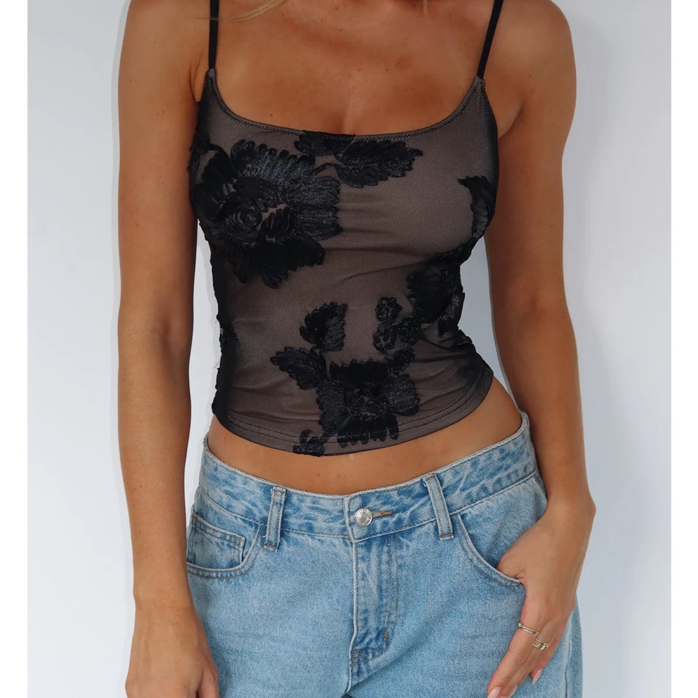 White Fox Boutique Black Floral Camisole